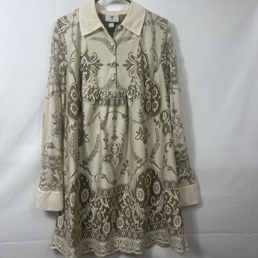 Anna Sui Women's Target 20th Anniversary Cream Lace Long Sleeve Dress Sz L